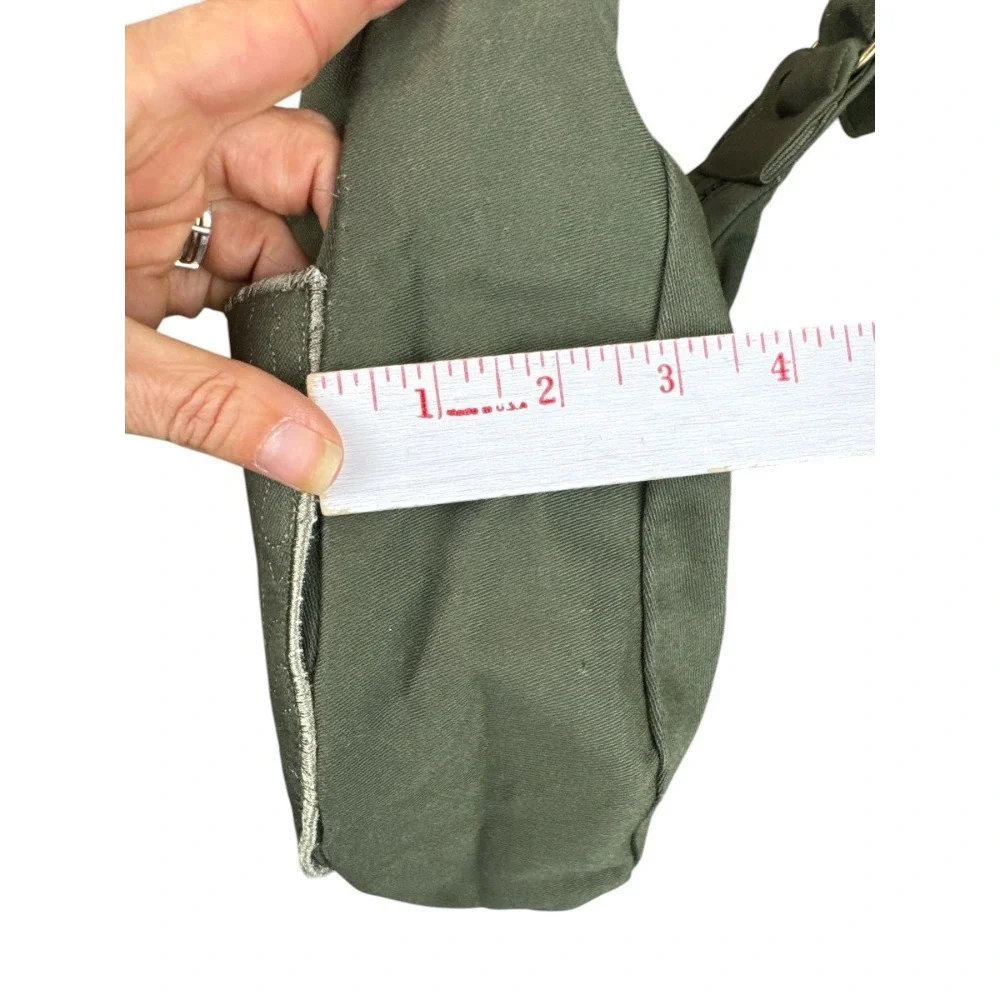 Handmade Artisan Canvas Hobo Bag Olive Green Quilted Floral Fiber Art‎ Slouchy